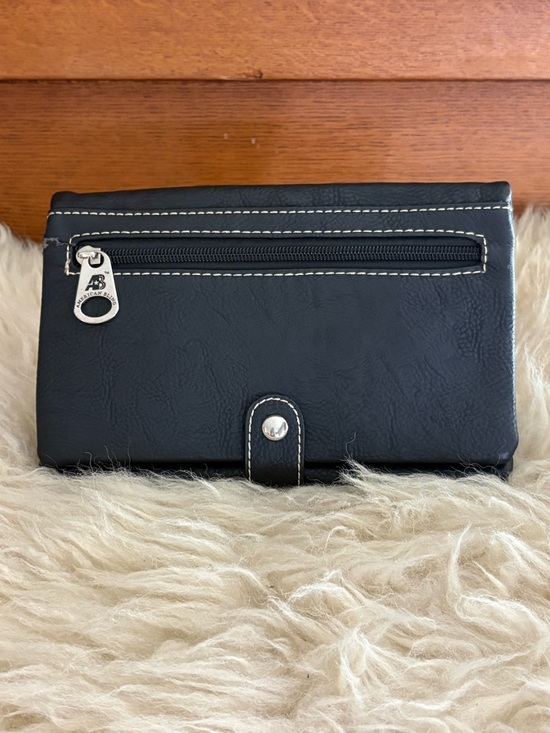 Embroidered Black Leather Foldover Wallet Clutch with Multicolor Accents - Picture 3 of 7